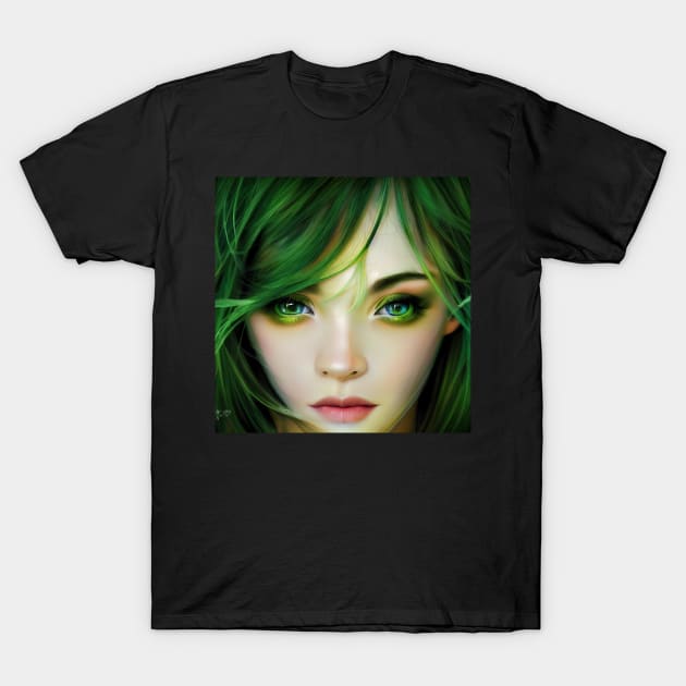 Elf Woman with Green eyes T-Shirt by JyFDesignz